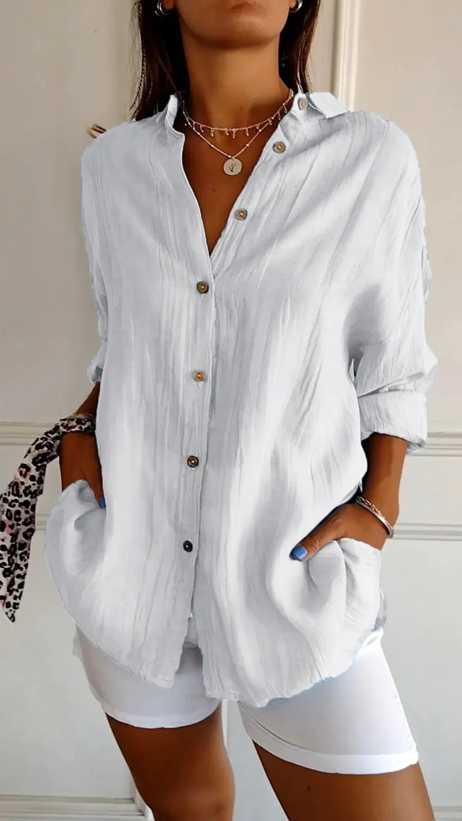 Women's Single-Breasted Pleated Shirt