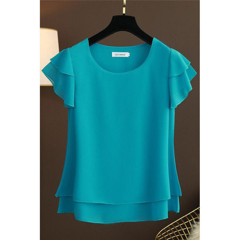 Women Chiffon Top T-shirt Loose-fitting Western Style Blouse