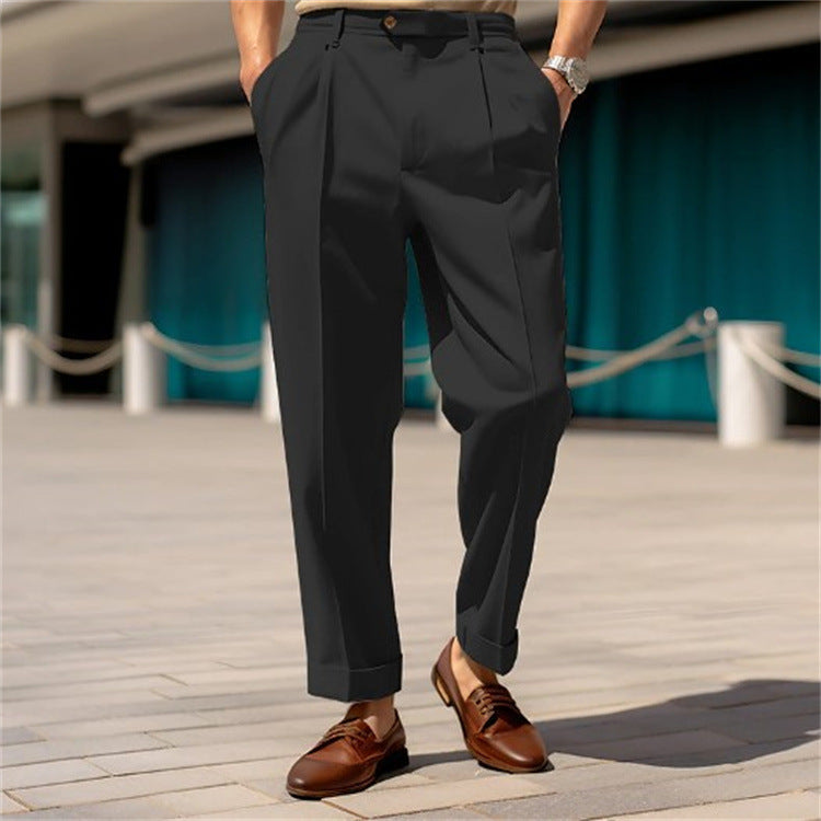 Men's formal wear with medium waist button straight, simple, comfortable suit trousers