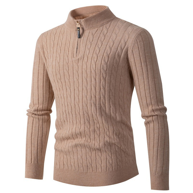 Dicker Twist-Pullover für Herren mit Reißverschluss, halboffen, hoher Kragen, warmer Pullover, Hemd mit Unterhemd