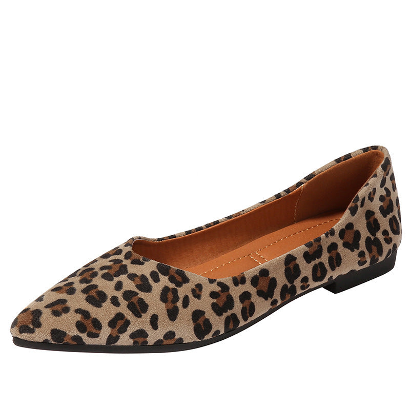 Women Shoes flachem Mund All-Match Vintage mit Leoparden Muster Spitze weiche Sohle Schuhe