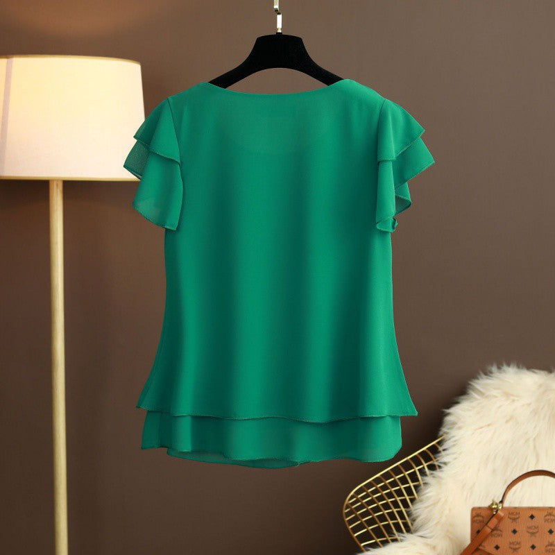 Women Chiffon Top T-shirt Loose-fitting Western Style Blouse