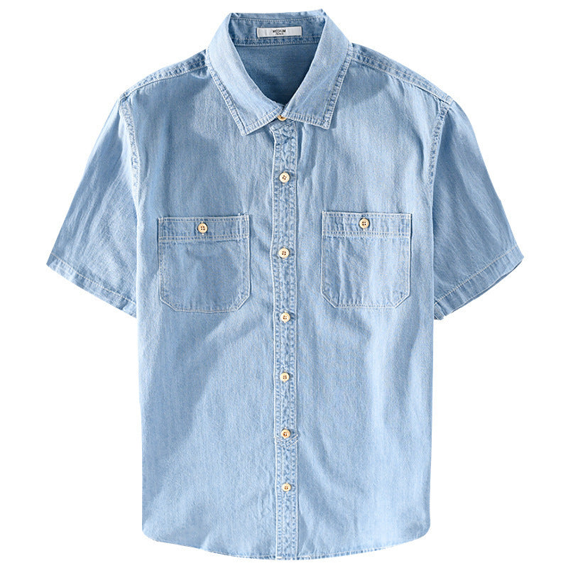 Men's casual denim short-sleeved shirt, simple all-match