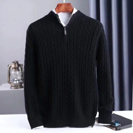 Dicker Twist-Pullover für Herren mit Reißverschluss, halboffen, hoher Kragen, warmer Pullover, Hemd mit Unterhemd