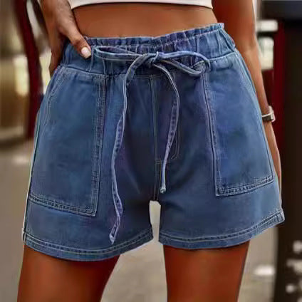 Sommer-Jeans für Damen in Übergröße, elastische Taille, einfarbig, einfarbig