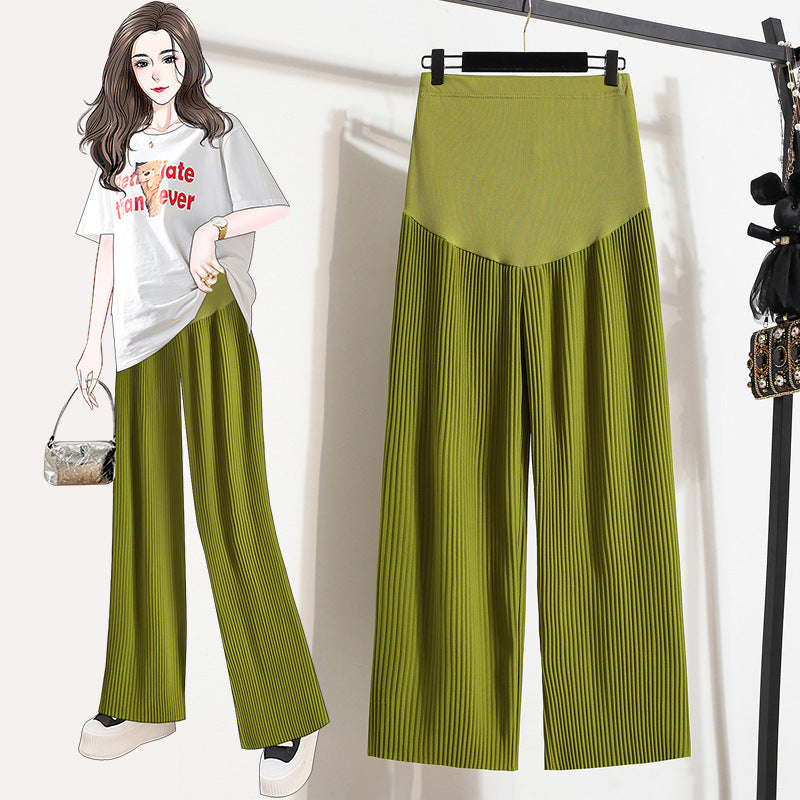 Women's Fashion Casual Pleated Ice Silk Maternity Pants