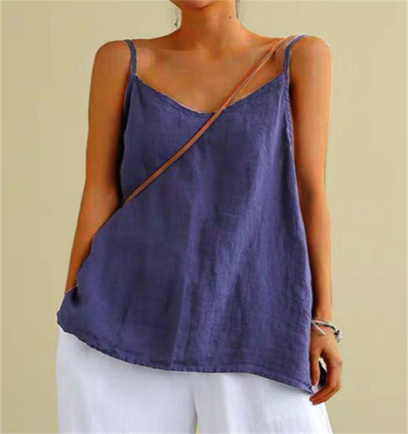 Women Cotton linen sleeveless versatile bottom top