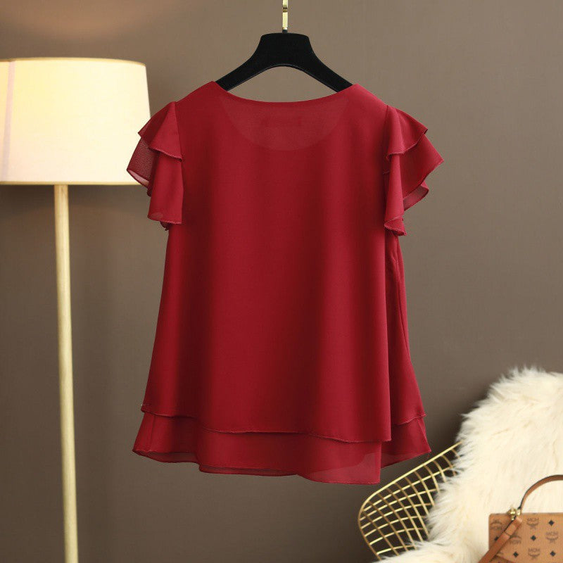 Women Chiffon Top T-shirt Loose-fitting Western Style Blouse