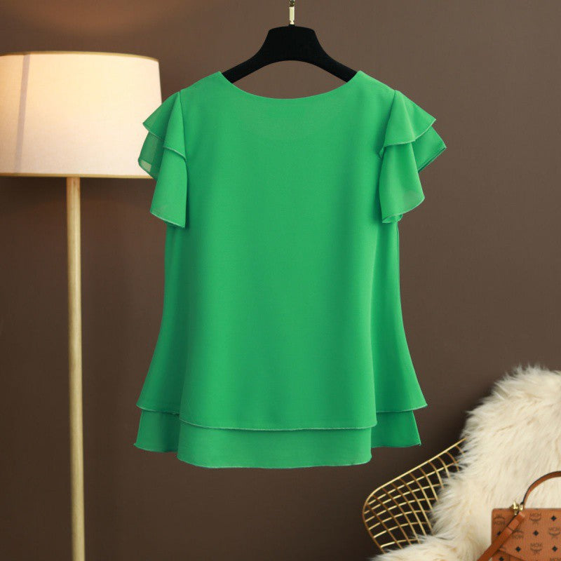 Women Chiffon Top T-shirt Loose-fitting Western Style Blouse