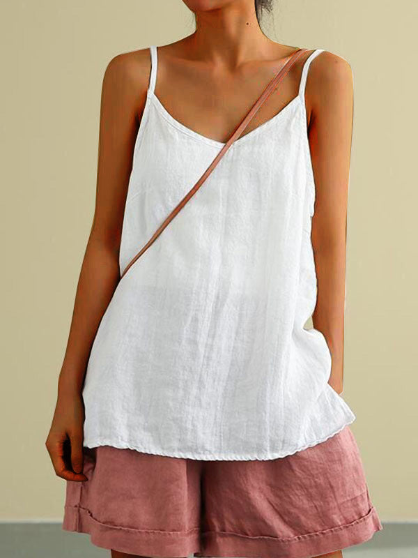 Women Cotton linen sleeveless versatile bottom top