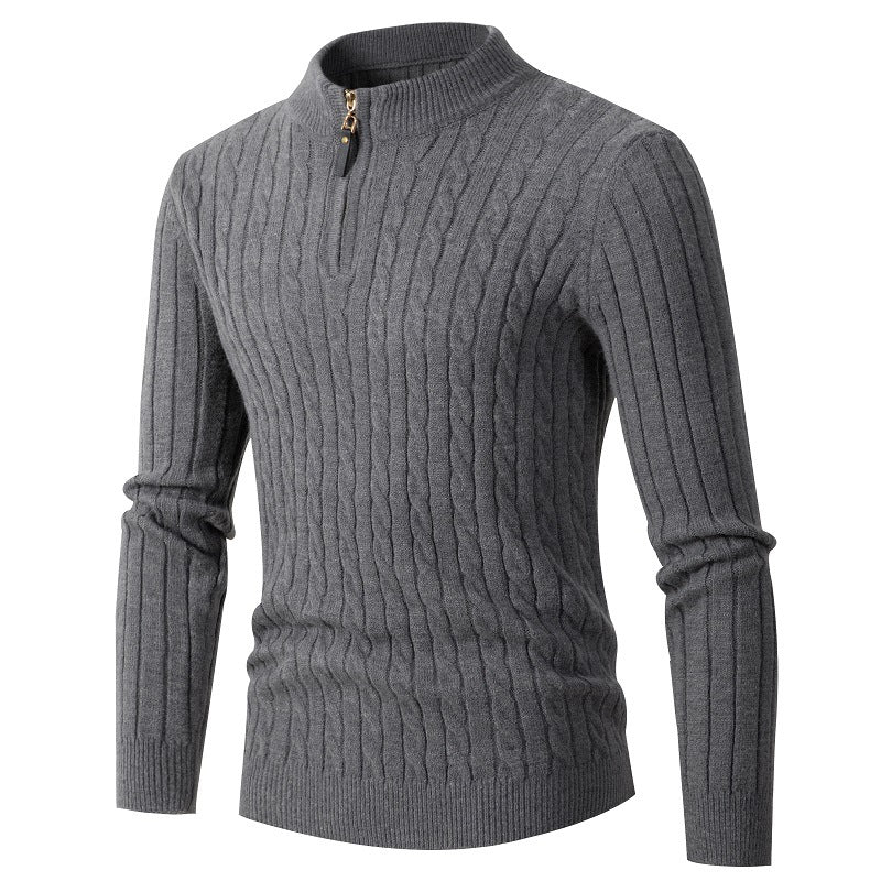 Dicker Twist-Pullover für Herren mit Reißverschluss, halboffen, hoher Kragen, warmer Pullover, Hemd mit Unterhemd