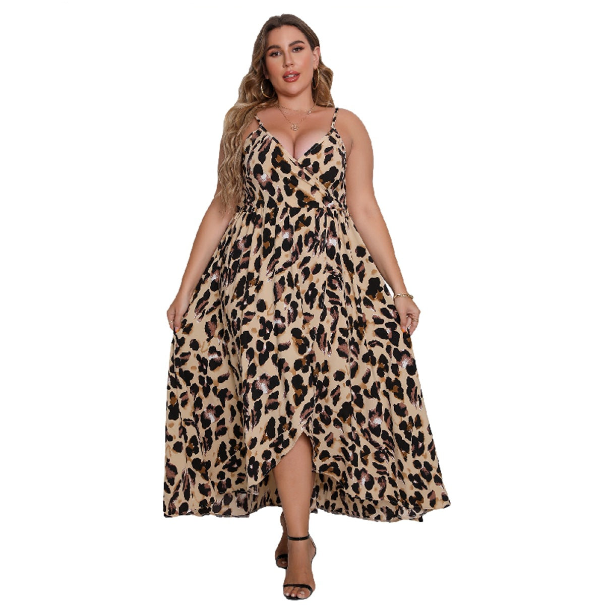 Women's V-neck Strap Leopard Print Dress