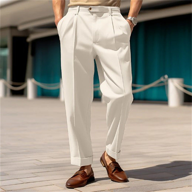 Men's formal wear with medium waist button straight, simple, comfortable suit trousers