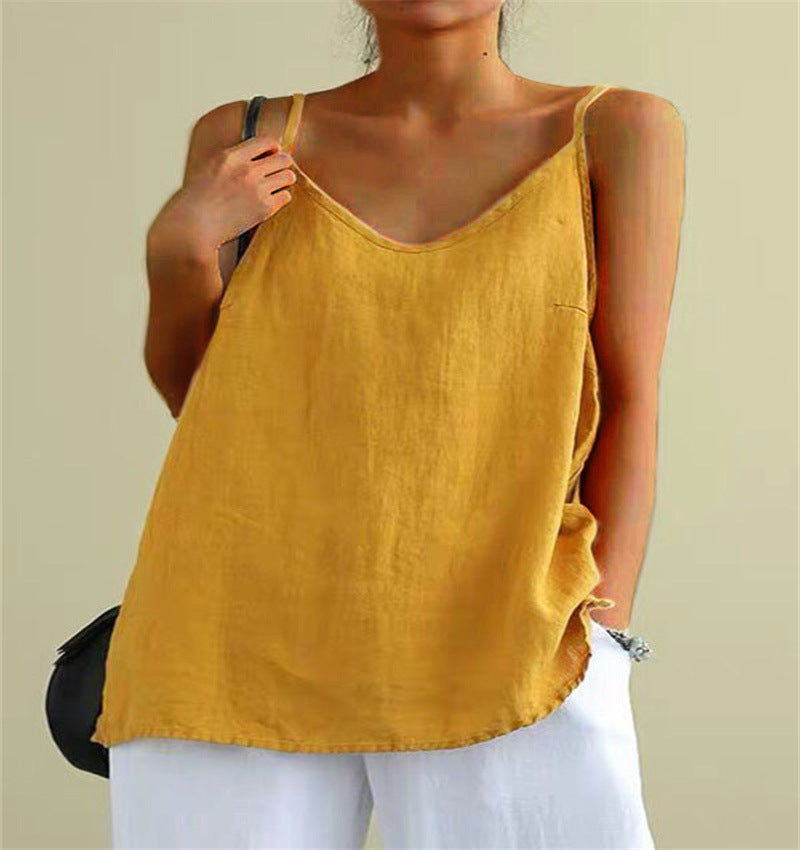 Women Cotton linen sleeveless versatile bottom top