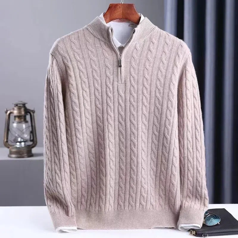 Dicker Twist-Pullover für Herren mit Reißverschluss, halboffen, hoher Kragen, warmer Pullover, Hemd mit Unterhemd