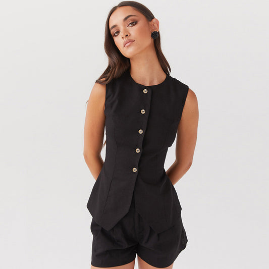 Women's Cotton And Linen Sleeveless Waistcoat Vest