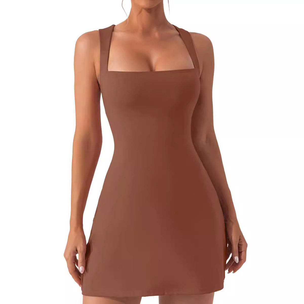 Women's Fashion Solid Color Shoulder Strap Tight Dress