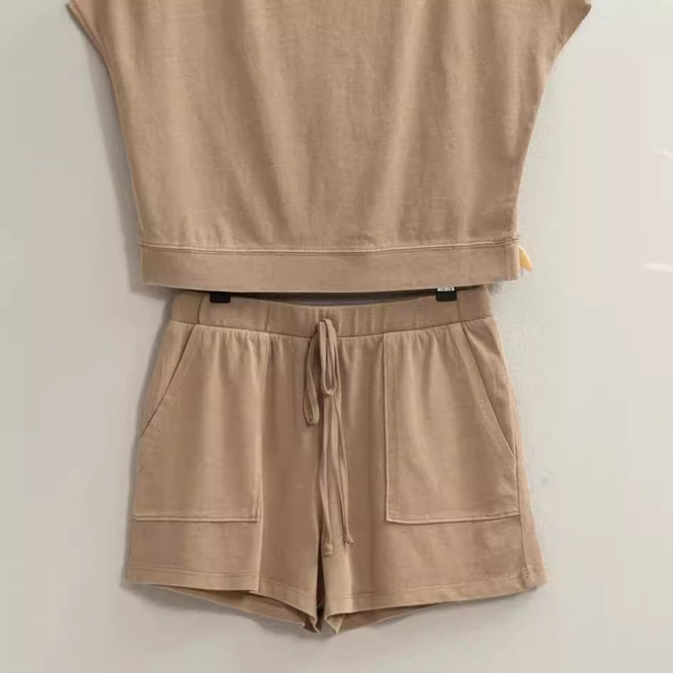 Women's 100 Cotton Solid Color Home Shorts Casual Simple Outdoor Suit