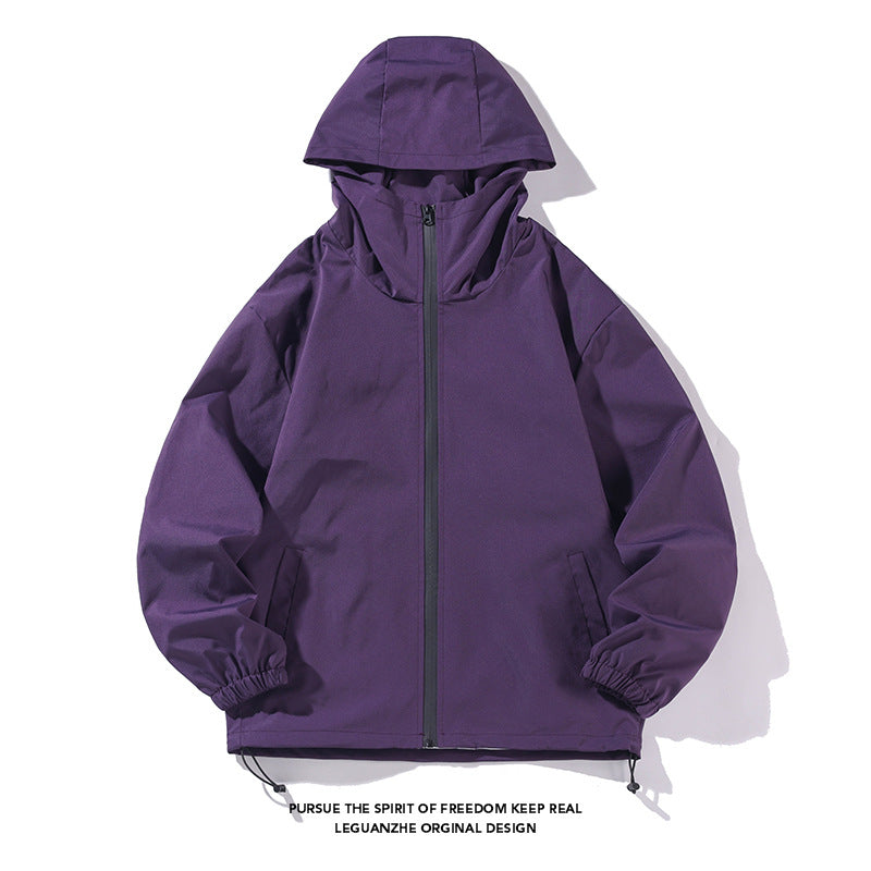 Men's Cross-border waterproof jacket couple trend casual hooded jacket solid color