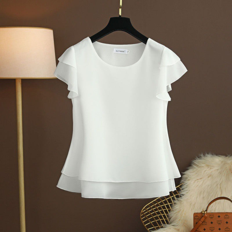 Women Chiffon Top T-shirt Loose-fitting Western Style Blouse