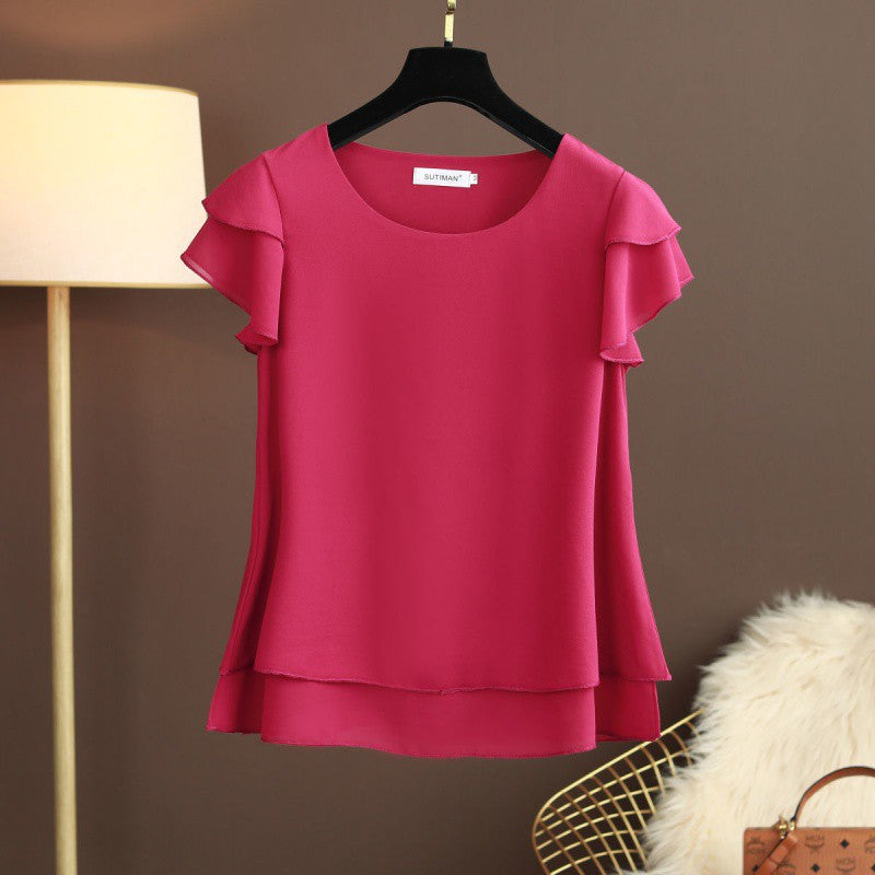 Women Chiffon Top T-shirt Loose-fitting Western Style Blouse