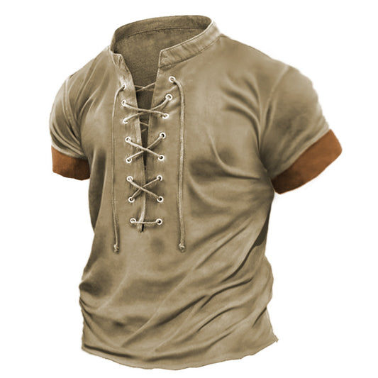 Men's retro lace-up casual us t-shirt