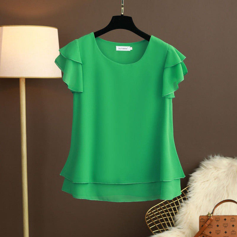 Women Chiffon Top T-shirt Loose-fitting Western Style Blouse