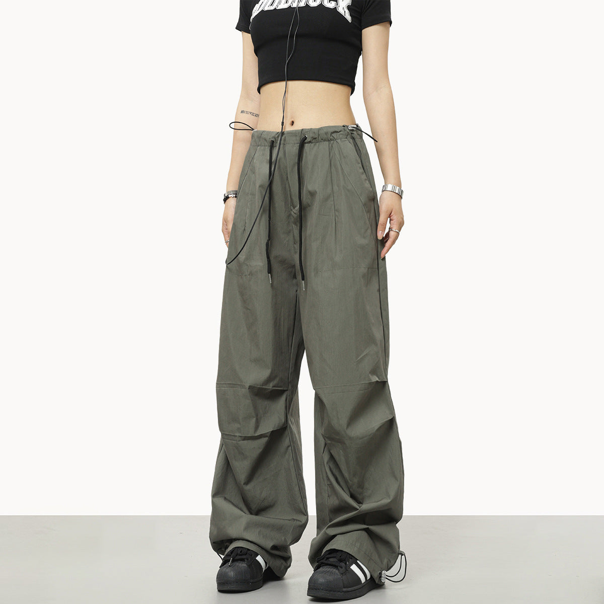 Women Drawstring Elastic Waist Casual Charging Sports Trousers