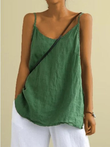 Women Cotton linen sleeveless versatile bottom top