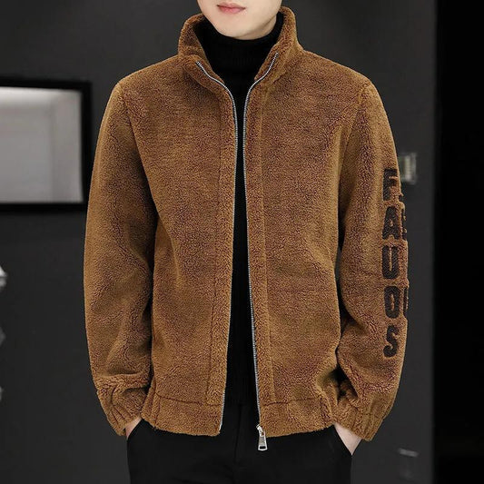 Men Cashmere Stand Collar Jacket Sweater Fur Integrated Lambswool Men's Coat