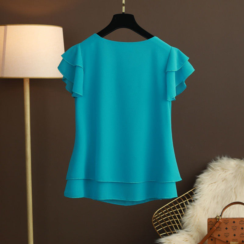 Women Chiffon Top T-shirt Loose-fitting Western Style Blouse