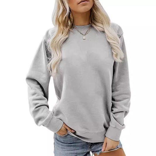 Modischer, lässiger Langarm-Baumwollpullover für Damen