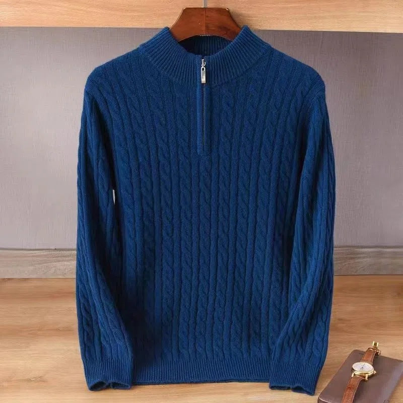 Dicker Twist-Pullover für Herren mit Reißverschluss, halboffen, hoher Kragen, warmer Pullover, Hemd mit Unterhemd