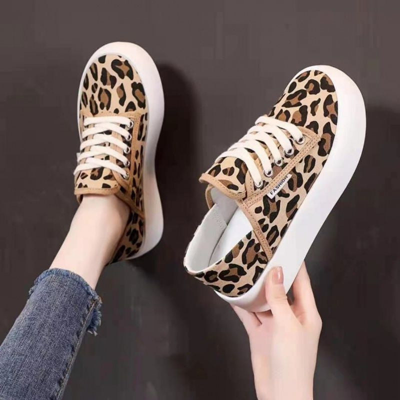 Women's New Platform Spring and Summer Leisure Two-way Leopard Print Sneakers