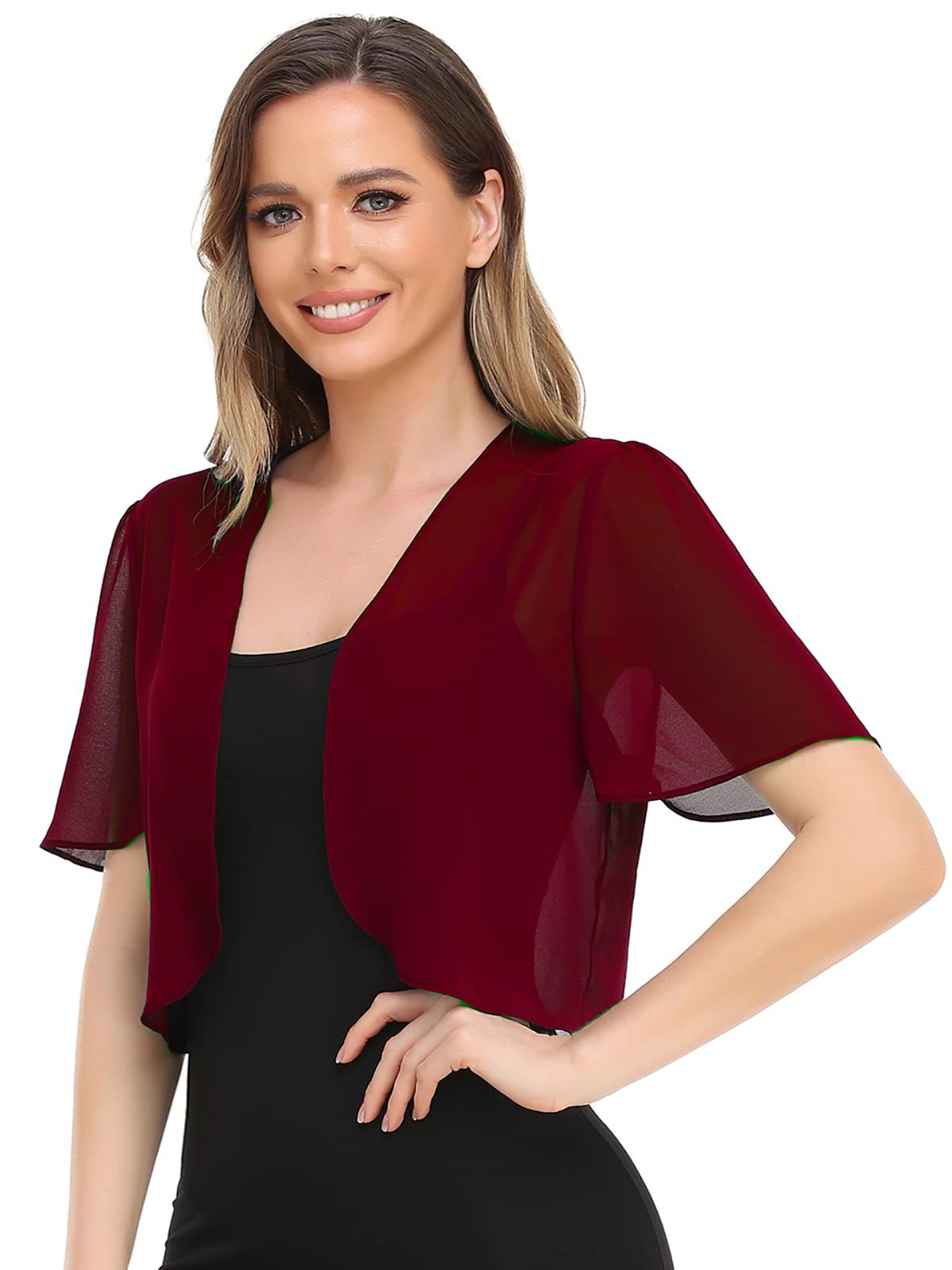 Damen-Cardigan-Jacke aus Chiffon mit kurzen Ärmeln