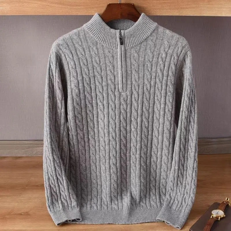 Dicker Twist-Pullover für Herren mit Reißverschluss, halboffen, hoher Kragen, warmer Pullover, Hemd mit Unterhemd