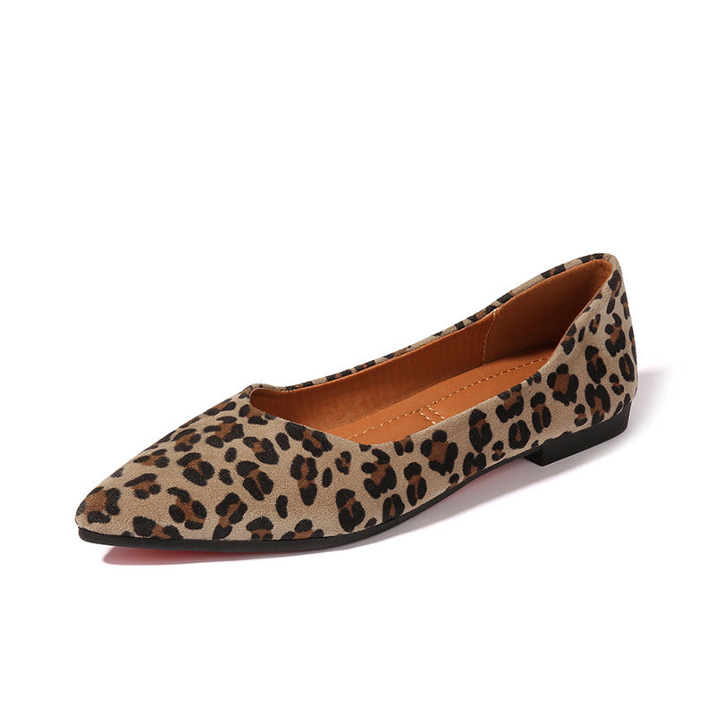 Women Shoes flachem Mund All-Match Vintage mit Leoparden Muster Spitze weiche Sohle Schuhe