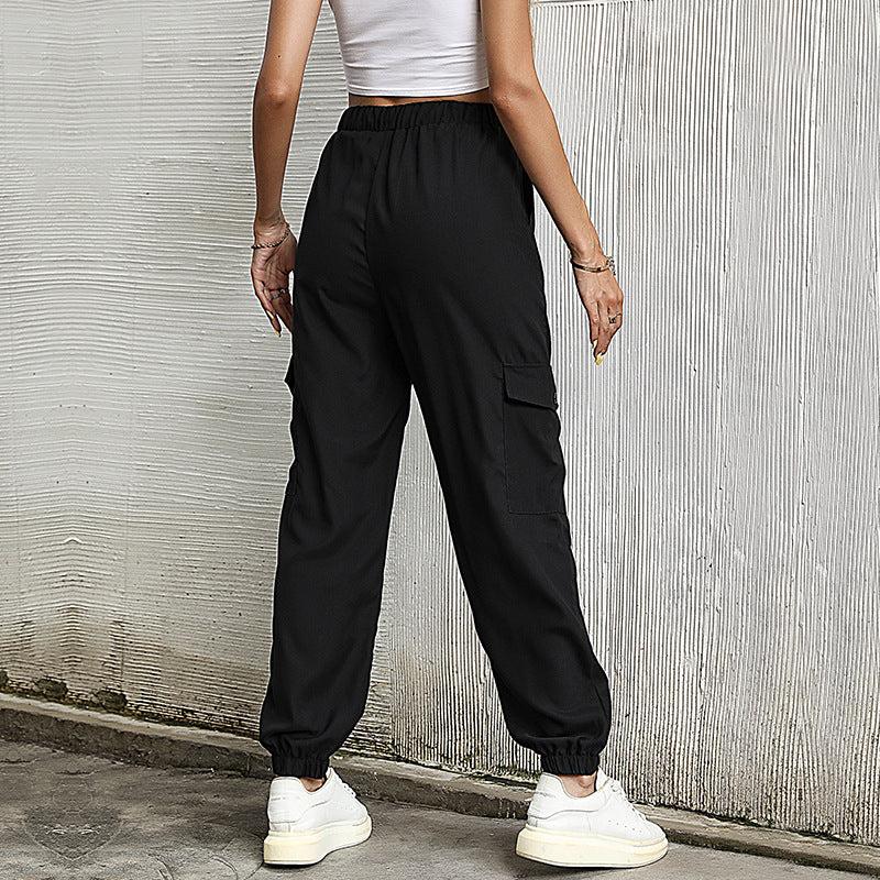 Women's long Solid Color Casual Elastic Ankle Banded Pants