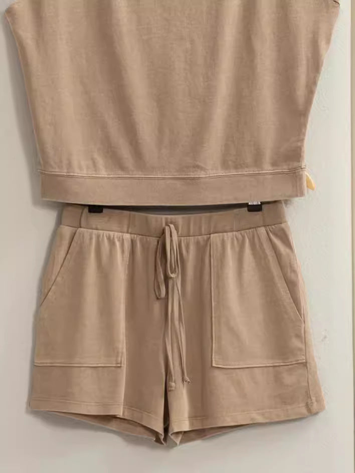 Damen-Shorts aus 100 % Baumwolle, einfarbig, lässig, schlicht, Outdoor-Anzug