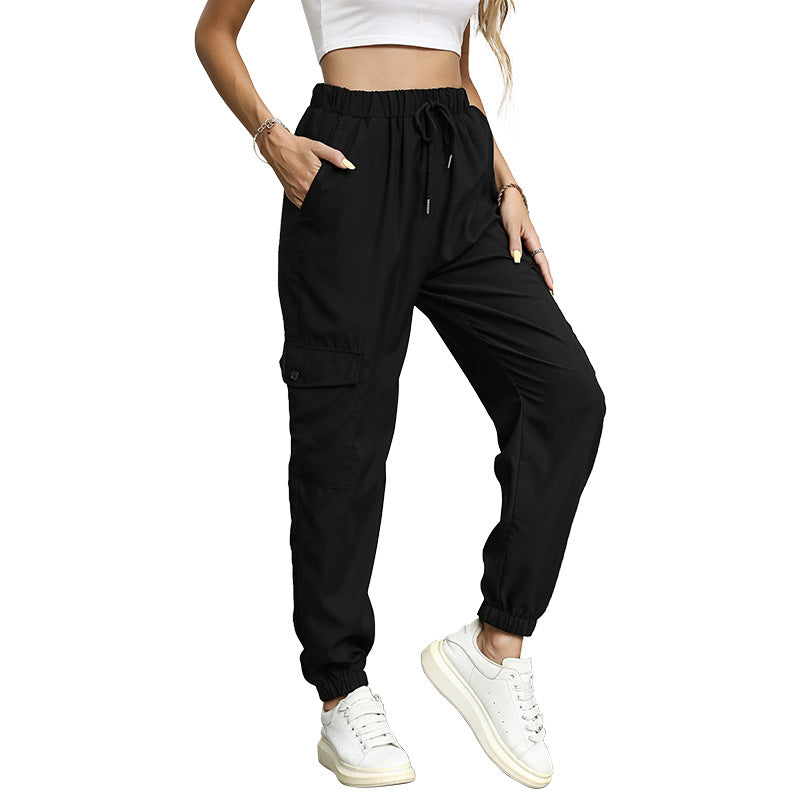 Women's long Solid Color Casual Elastic Ankle Banded Pants