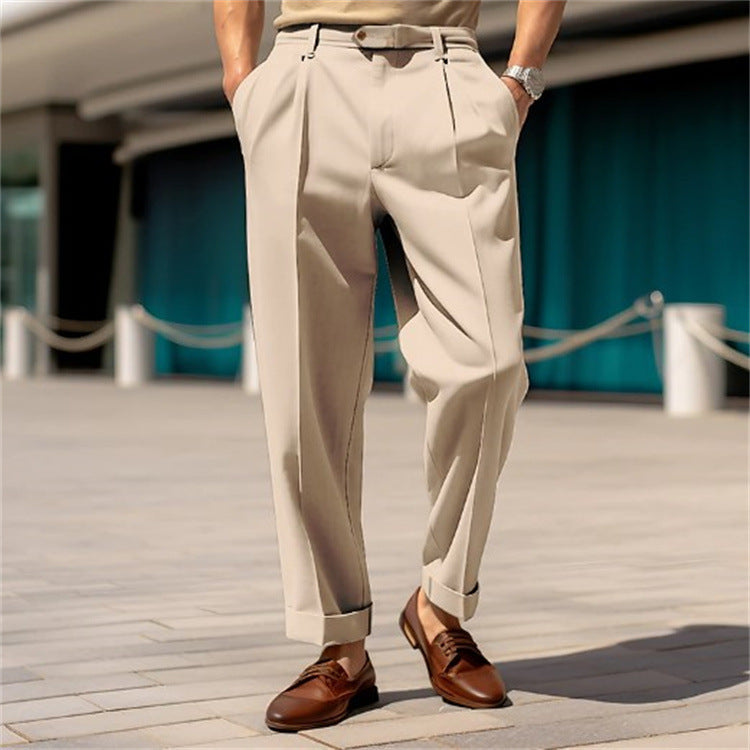 Men's formal wear with medium waist button straight, simple, comfortable suit trousers