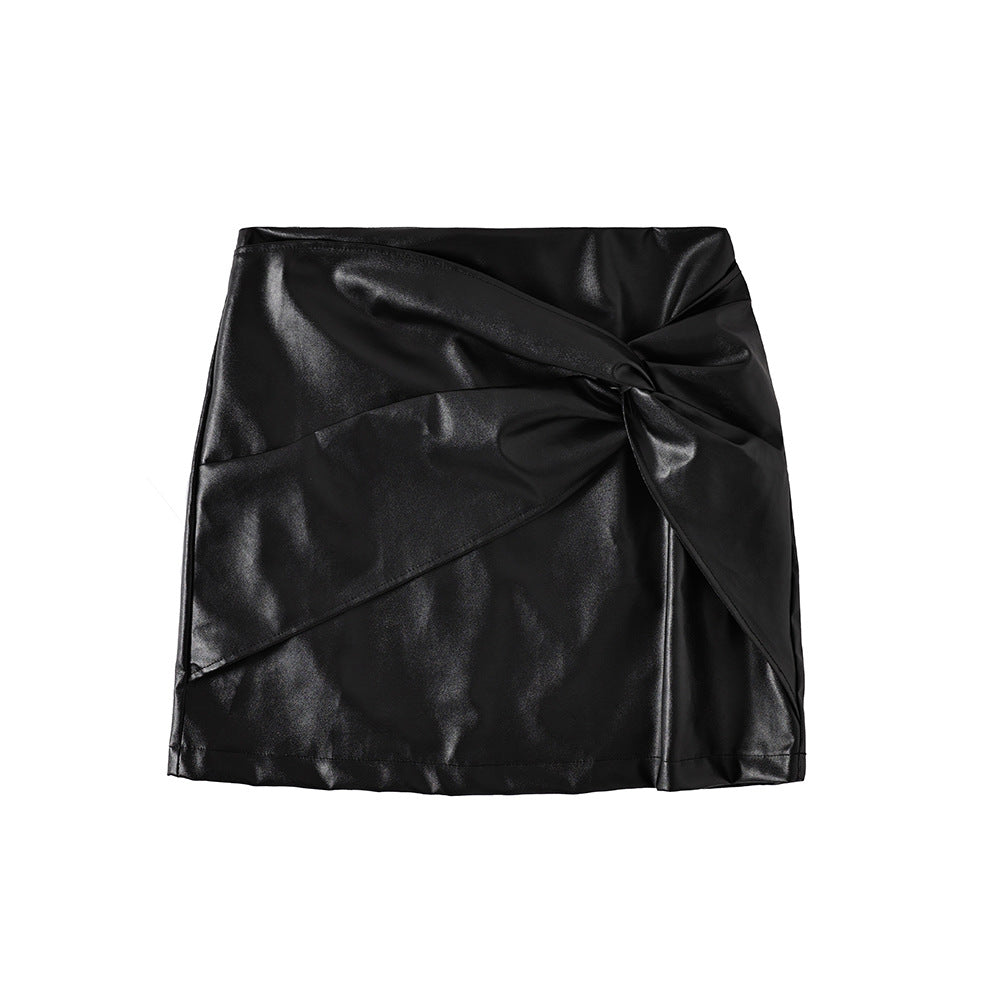 Women's PU leather skirt versatile casual with high waist