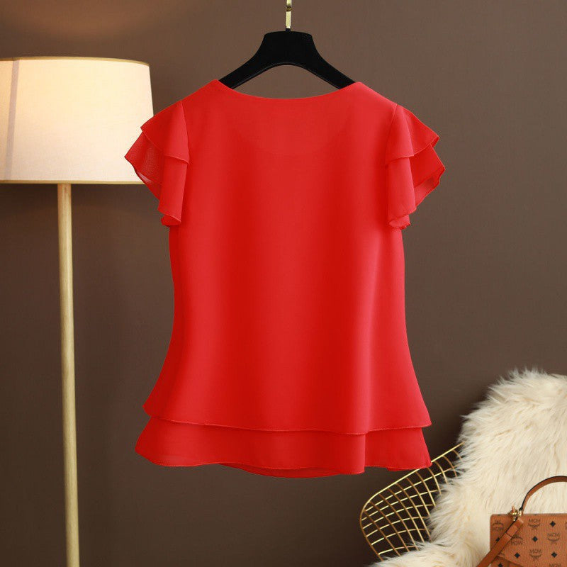 Women Chiffon Top T-shirt Loose-fitting Western Style Blouse