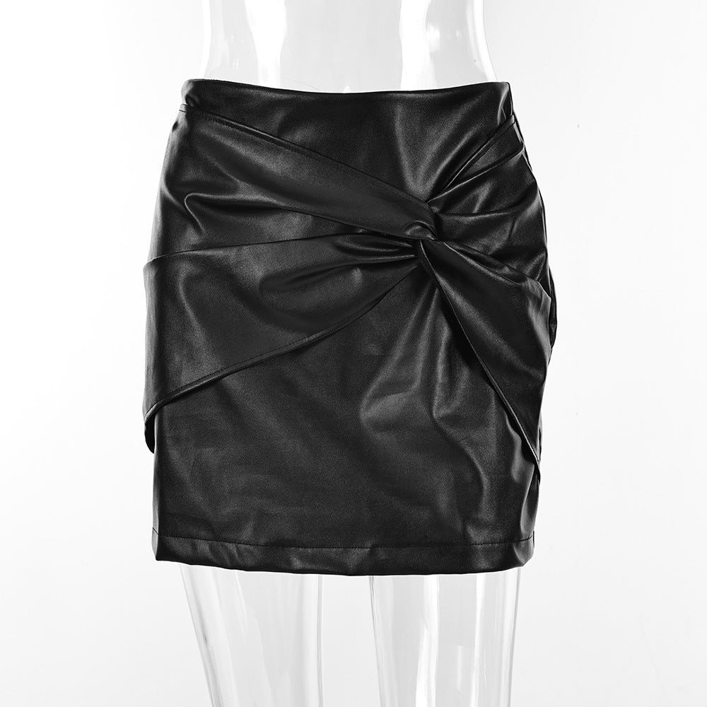 Women's PU leather skirt versatile casual with high waist