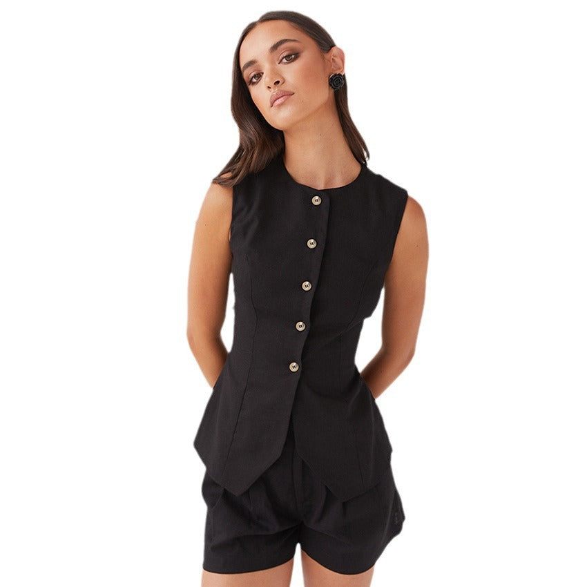 Women's Cotton And Linen Sleeveless Waistcoat Vest