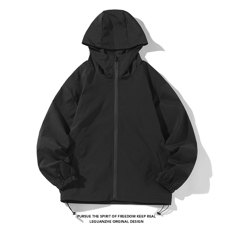 Men's Cross-border waterproof jacket couple trend casual hooded jacket solid color