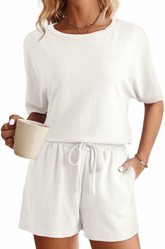 Women's Short-sleeved Home Wear Solid Color Casual Waffle Two-piece Set