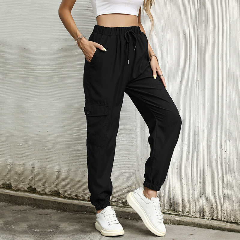 Women's long Solid Color Casual Elastic Ankle Banded Pants