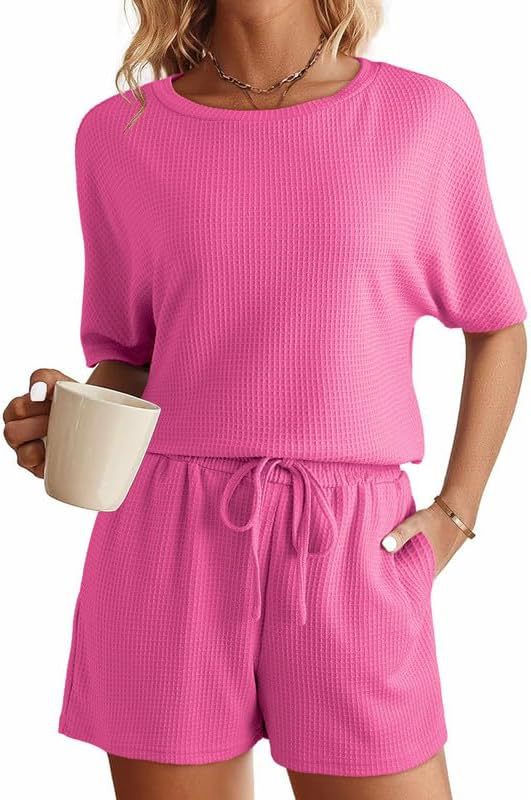 Women's Short-sleeved Home Wear Solid Color Casual Waffle Two-piece Set