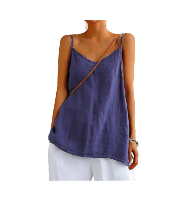 Women Cotton linen sleeveless versatile bottom top